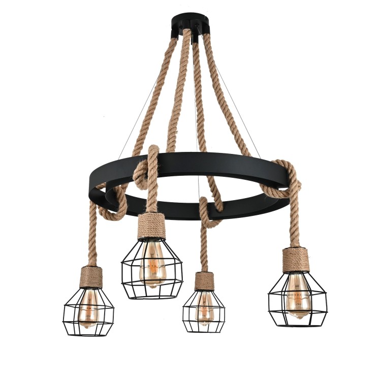 Suspension Molino – noir & paille – en métal – style loft