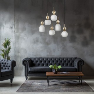 Suspension Sophia – noir & doré – en métal et verre – style chic