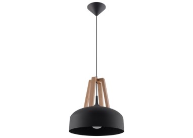 Lampe pendante CASCO noir/bois naturel
