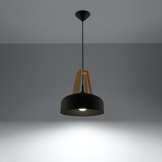 Lampe pendante CASCO noir/bois naturel