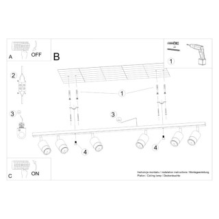 Plafonnier NERO 6 noir/chrome