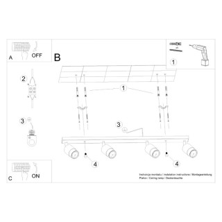 Plafonnier NERO 4 noir/doré