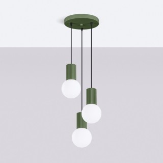 Lampe pendante HALO 3P vert olive
