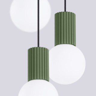 Lampe pendante HALO 3P vert olive