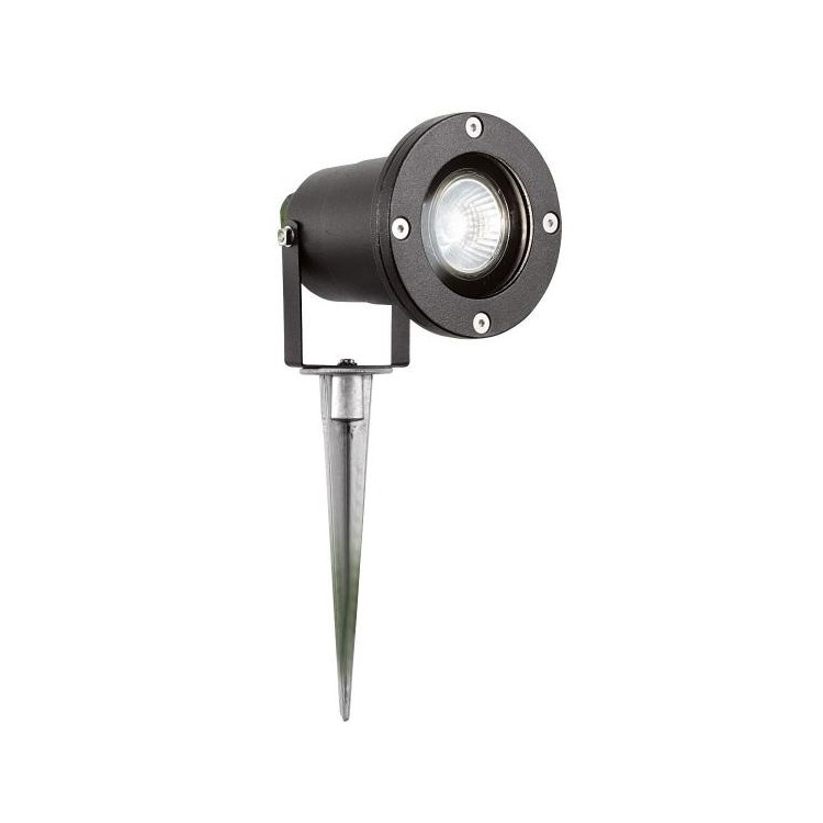 Spot piquet exterieur Metal noir et diffuseur polycarbonate clair GU10 max 50w IP65 CLI avec 1.5M cordon et prise EU SPIKEY II