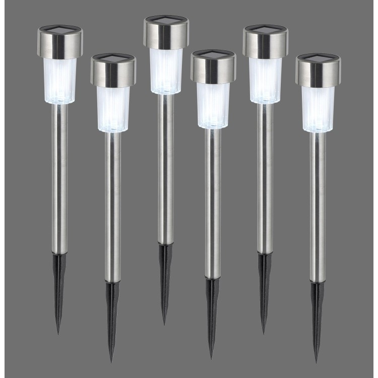Lampe à piquet, acier, jeu de 6, 1xLED/0,02W/9000K, Lampe solaire, IP44