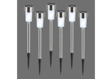 Lampe à piquet, acier, jeu de 6, 1xLED/0,02W/9000K, Lampe solaire, IP44