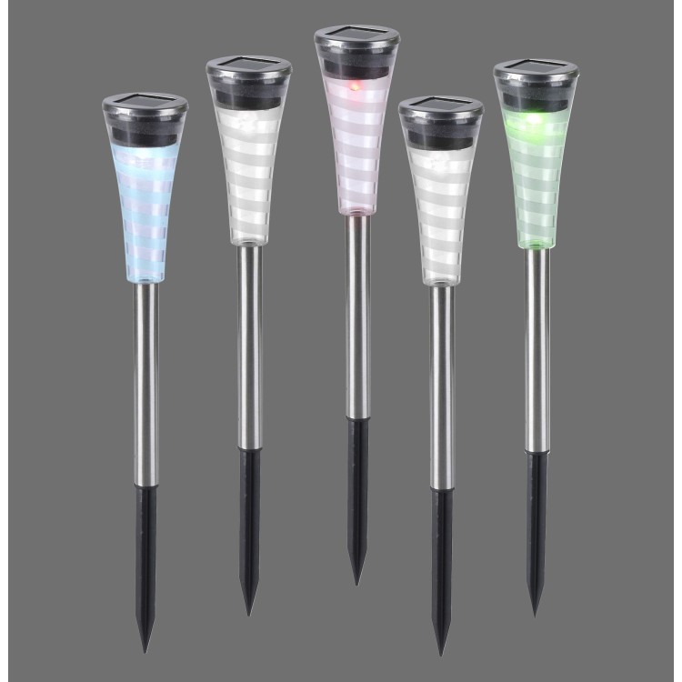 Lampe à piquet, acier, jeu de 5, 1xLED/0,01W/RGBK, Lampe solaire, IP44