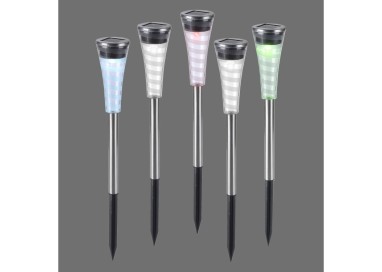 Lampe à piquet, acier, jeu de 5, 1xLED/0,01W/RGBK, Lampe solaire, IP44