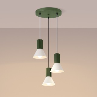 Lampe suspendue ESTRIA 3P beige/vert olive
