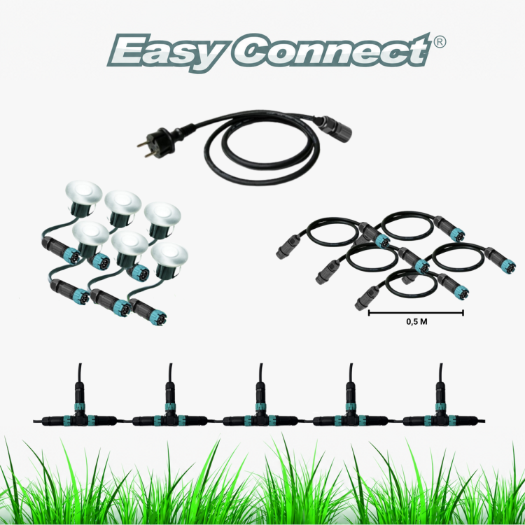 Set de 6 mini encastrés DECK ø 45mm - Led Blanche -0,8W/unit + Connecteur
