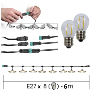 Kit Guirlande "AMBIANCE" 6 m - 8 x E27/LED 1W - Cône Cristal transparent